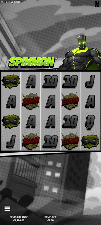 Play Spinman real money Justice Reel expanding across full vertical reel with wild symbols