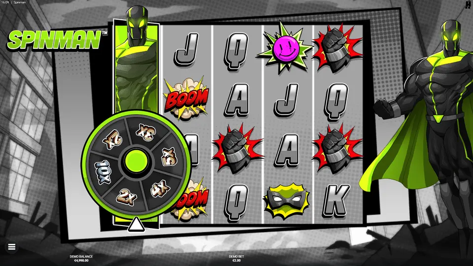 Spinman game noir cityscape with monochrome graphics and comic book style